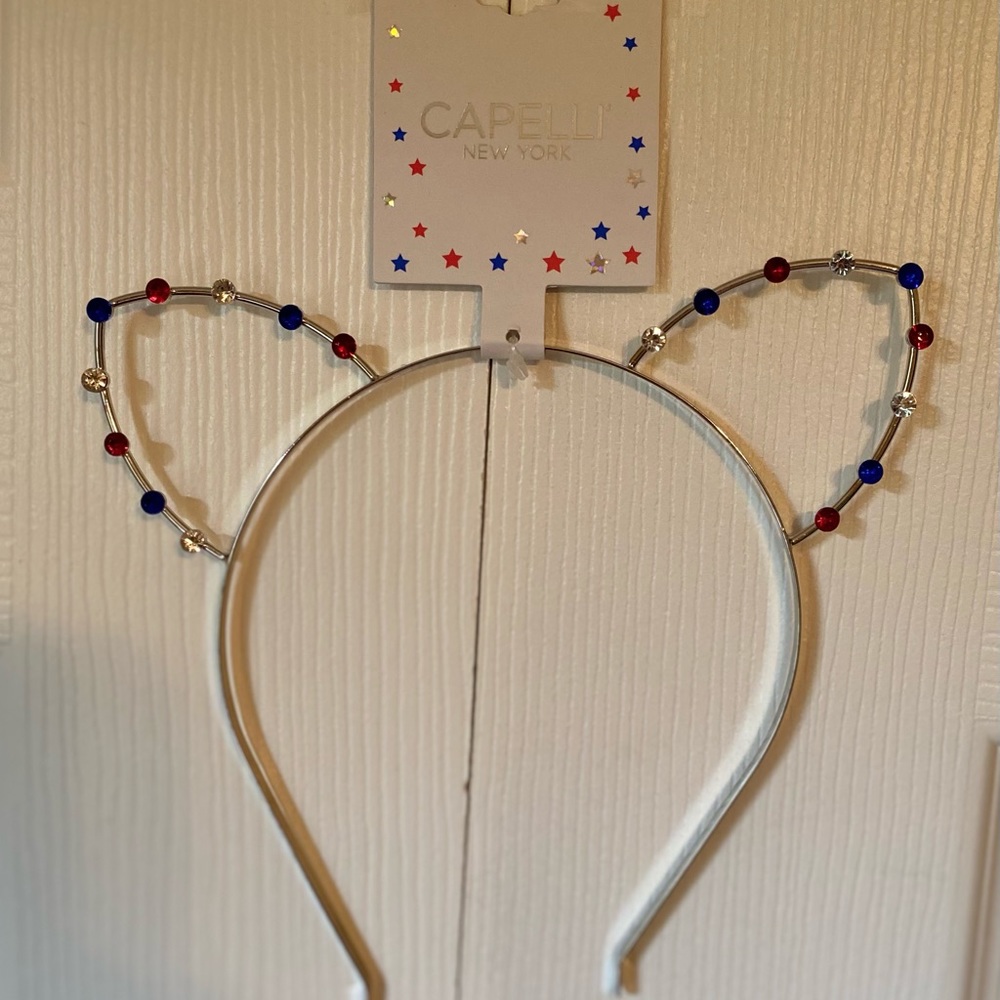 4th of July Patriotic Jeweled Cat Ears Headband - Picture 11 of 12